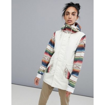 Burton Snowboards Sadie Rain Jacket in White with Canvas Print Sleeves