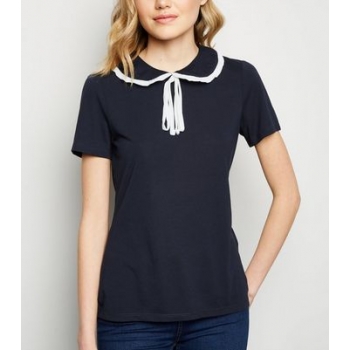 JDY Navy Contrast Collar Polo Top