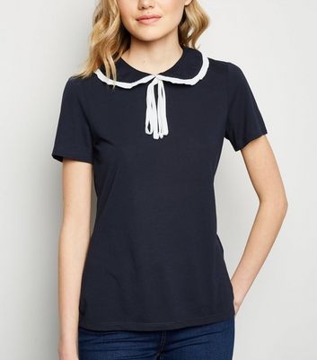 JDY Navy Contrast Collar Polo Top