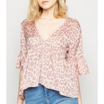 Tokyo Doll Pink Leopard Print Satin Peplum Top