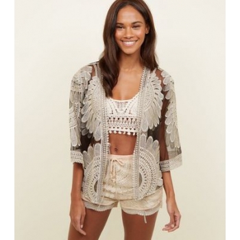 Cameo Rose Black Crochet Kimono