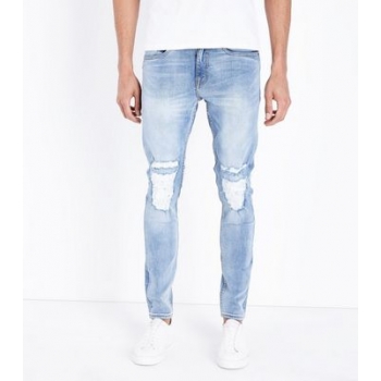 Pale Blue Light Wash Ripped Jeans