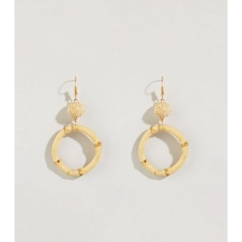 Cream Bamboo Drop Hoop Earrings