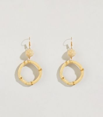 Cream Bamboo Drop Hoop Earrings