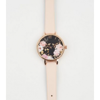 Pale Pink Floral Glitter Face Watch