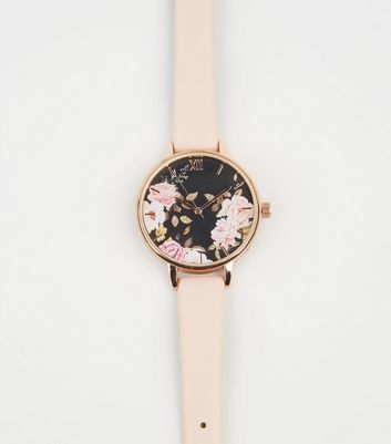 Pale Pink Floral Glitter Face Watch