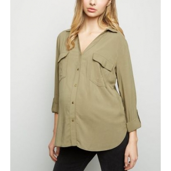 Maternity Khaki Utility Shirt