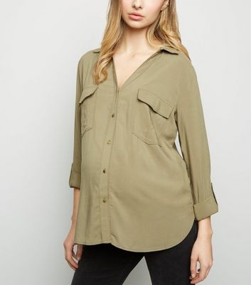 Maternity Khaki Utility Shirt