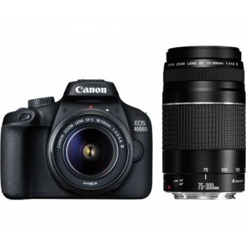 CANON EOS 4000D DSLR Camera with EF-S 18-55 mm f/3.5-5.6 III & EF 75-300 mm f/4-5.6 III Lens + ES100 DSLR Camera Bag - Black