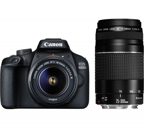 CANON EOS 4000D DSLR Camera with EF-S 18-55 mm f/3.5-5.6 III & EF 75-300 mm f/4-5.6 III Lens + ES100 DSLR Camera Bag - Black