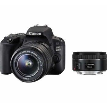 CANON EOS 200D DSLR Camera with EF-S 18-55 mm f/3.5-5.6 III & EF 50 mm f/1.8 STM Lens + ES100 DSLR Camera Bag - Black