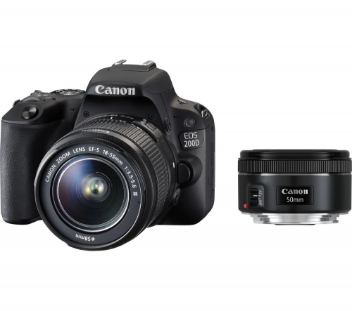 CANON EOS 200D DSLR Camera with EF-S 18-55 mm f/3.5-5.6 III & EF 50 mm f/1.8 STM Lens + ES100 DSLR Camera Bag - Black