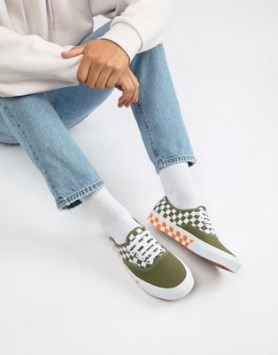 Vans Authentic checkerboard plimsolls in green Exclusive at ASOS