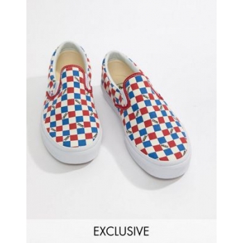 Vans Factory Pack checkerboard Slip-On plimsolls in red Exclusive at ASOS