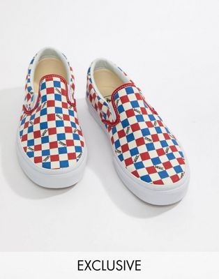 Vans Factory Pack checkerboard Slip-On plimsolls in red Exclusive at ASOS