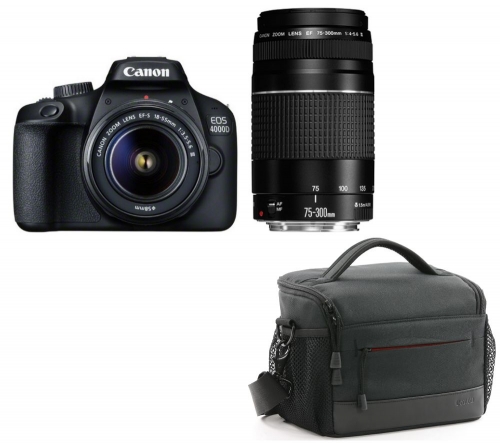 CANON EOS 4000D DSLR Camera, EF-S 18-55 mm f/3.5-5.6, EF 75-300 mm f/4-5.6 & Bag Bundle