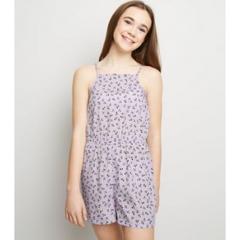 Girls Purple Ditsy Floral High Neck Playsuit