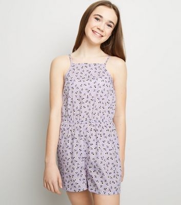 Girls Purple Ditsy Floral High Neck Playsuit