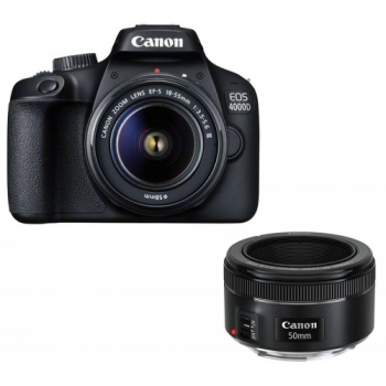 CANON EOS 4000D DSLR Camera, EF-S 18-55 mm f/3.5-5.6, EF 75-300 mm f/4-5.6 & 50 mm f/1.8 Lens Bundle