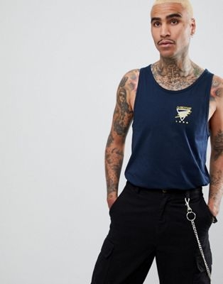 Vans Neon Triangle Vest With Back Print In Navy VA3HFCNVY