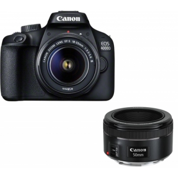 CANON EOS 4000D DSLR Camera, EF-S 18-55 mm f/3.5-5.6 III Lens & EF 50 mm f/1.8 STM Standard Prime Lens Bundle