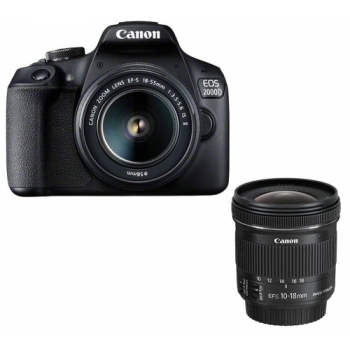 CANON EOS 2000D DSLR Camera, EF-S 18-55 mm f/3.5-5.6 IS II Lens & EF-S 10-18 mm f/4.5-5.6 IS STM Wide-angle Zoom Lens Bundle