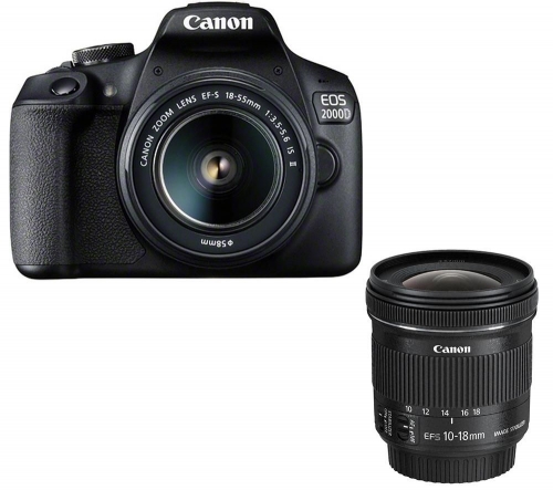 CANON EOS 2000D DSLR Camera, EF-S 18-55 mm f/3.5-5.6 IS II Lens & EF-S 10-18 mm f/4.5-5.6 IS STM Wide-angle Zoom Lens Bundle