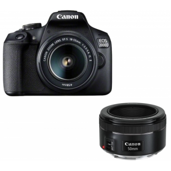 CANON EOS 2000D DSLR Camera, EF-S 18-55 mm f/3.5-5.6 IS II & EF 50 mm f/1.8 STM Standard Prime Lens Bundle