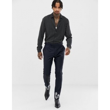 ASOS EDITION skinny suit trousers in navy 100% wool with embroidery