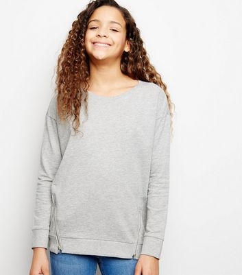 Girls Grey Zip Detail Sweatshirt