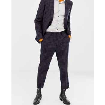 ASOS DESIGN wedding tapered suit trousers in navy and orange grid check