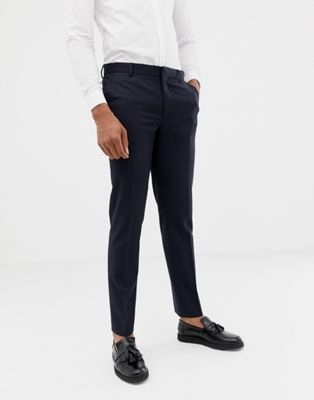 ASOS DESIGN skinny wool tuxedo suit trousers in navy