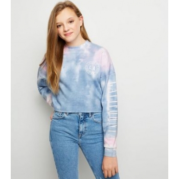 Girls Pale Blue Tie Dye Slogan Sweatshirt