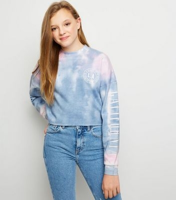 Girls Pale Blue Tie Dye Slogan Sweatshirt