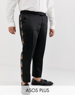 ASOS EDITION Plus skinny suit trousers in grey and gold sequins