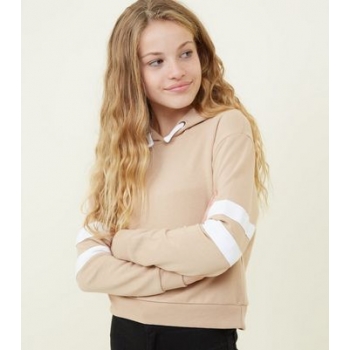 Girls Camel Stripe Sleeve Hoodie