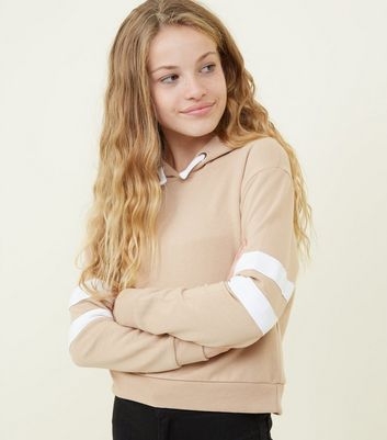 Girls Camel Stripe Sleeve Hoodie