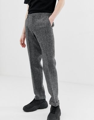 Noak slim fit harris tweed suit trousers in grey