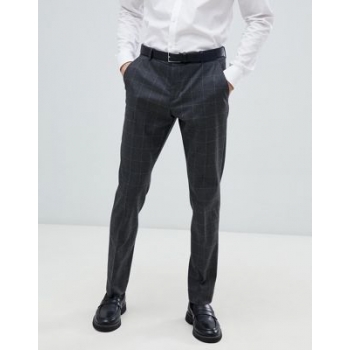 Selected Homme Grey Suit Trouser With Grid Check In Slim Fit