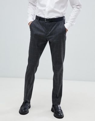 Selected Homme Grey Suit Trouser With Grid Check In Slim Fit