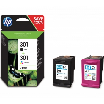 HP 301 Black & Tri-colour Ink Cartridges - Twin Pack + 100 x 150 mm Photo Paper - 30 Sheets