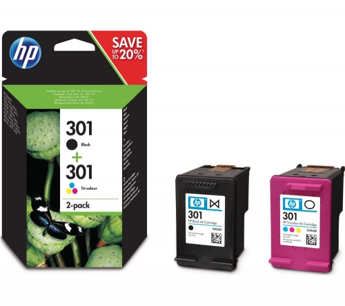 HP 301 Black & Tri-colour Ink Cartridges - Twin Pack + 100 x 150 mm Photo Paper - 30 Sheets