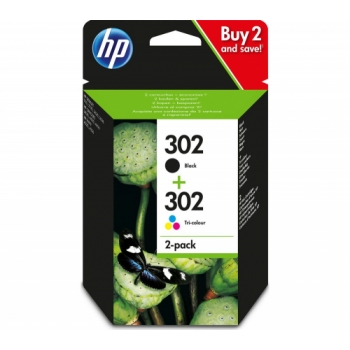 HP Combo 302 Tri-colour & Black Ink Cartridges - Multipack + 100 x 150 mm Photo Paper - 30 Sheets