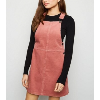 Mid Pink Corduroy A-Line Pinafore Dress