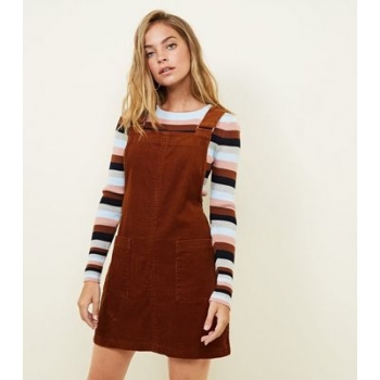 Petite Rust Corduroy Pocket Front Pinafore Dress