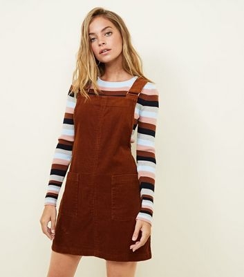 Petite Rust Corduroy Pocket Front Pinafore Dress