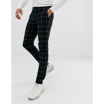 ASOS DESIGN super skinny suit trousers in black and green windowpane check