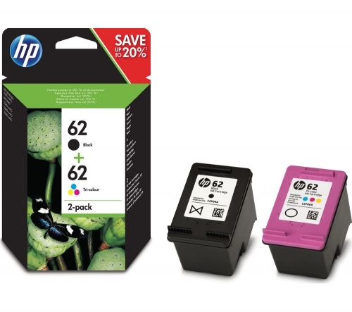 HP 62 Black & Tri-colour Ink Cartridges - Twin Pack + 100 x 150 mm Photo Paper - 30 Sheets