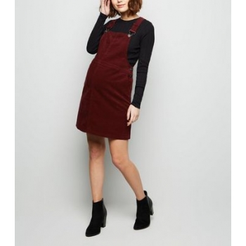 Maternity Burgundy Front Pocket Buckle Pinafore Dress