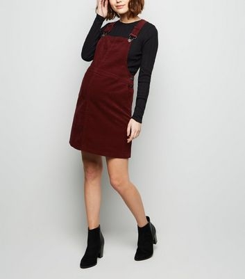 Maternity Burgundy Front Pocket Buckle Pinafore Dress